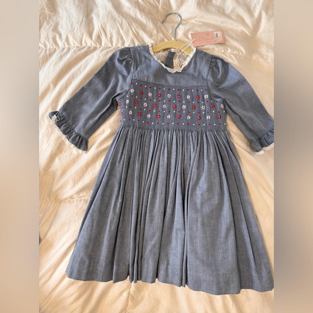 Blue Dress with Floral Embroidery